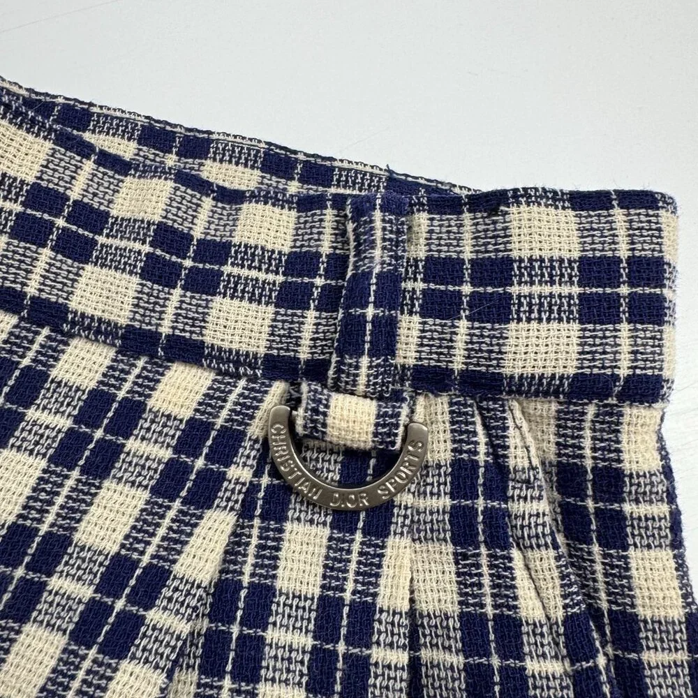 Christian Dior Sports Vintage Navy Cream Plaid High-Waisted Wool Shorts Size 6 - Picture 3 of 10